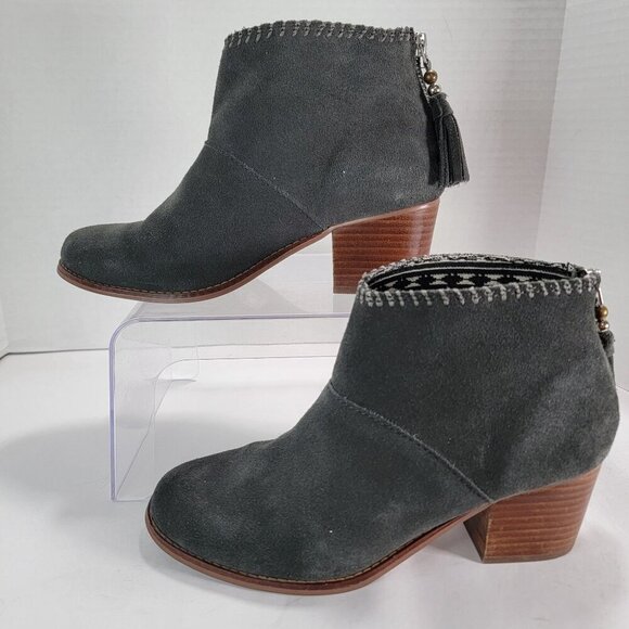 Toms Women's Leila Boot Womens 7 Block Heel Gray Suede Bootie Comfy Boho Shoe - Picture 2 of 13